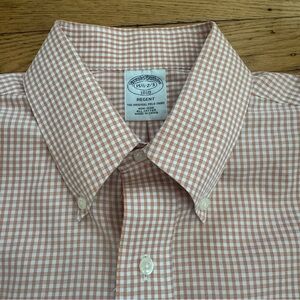 Brooks Brothers Orange and White Gingham Long Sleeve Button Down Shirt Size M